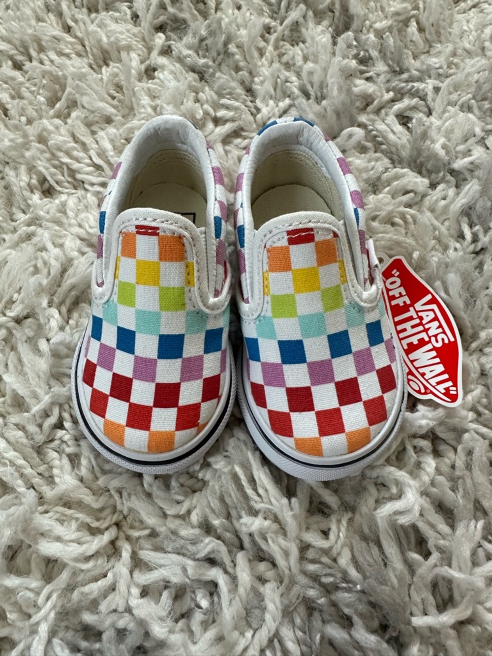 NWT Vans Baby Classic Slip-On Rainbow Checkerboard Sneakers, Size 3